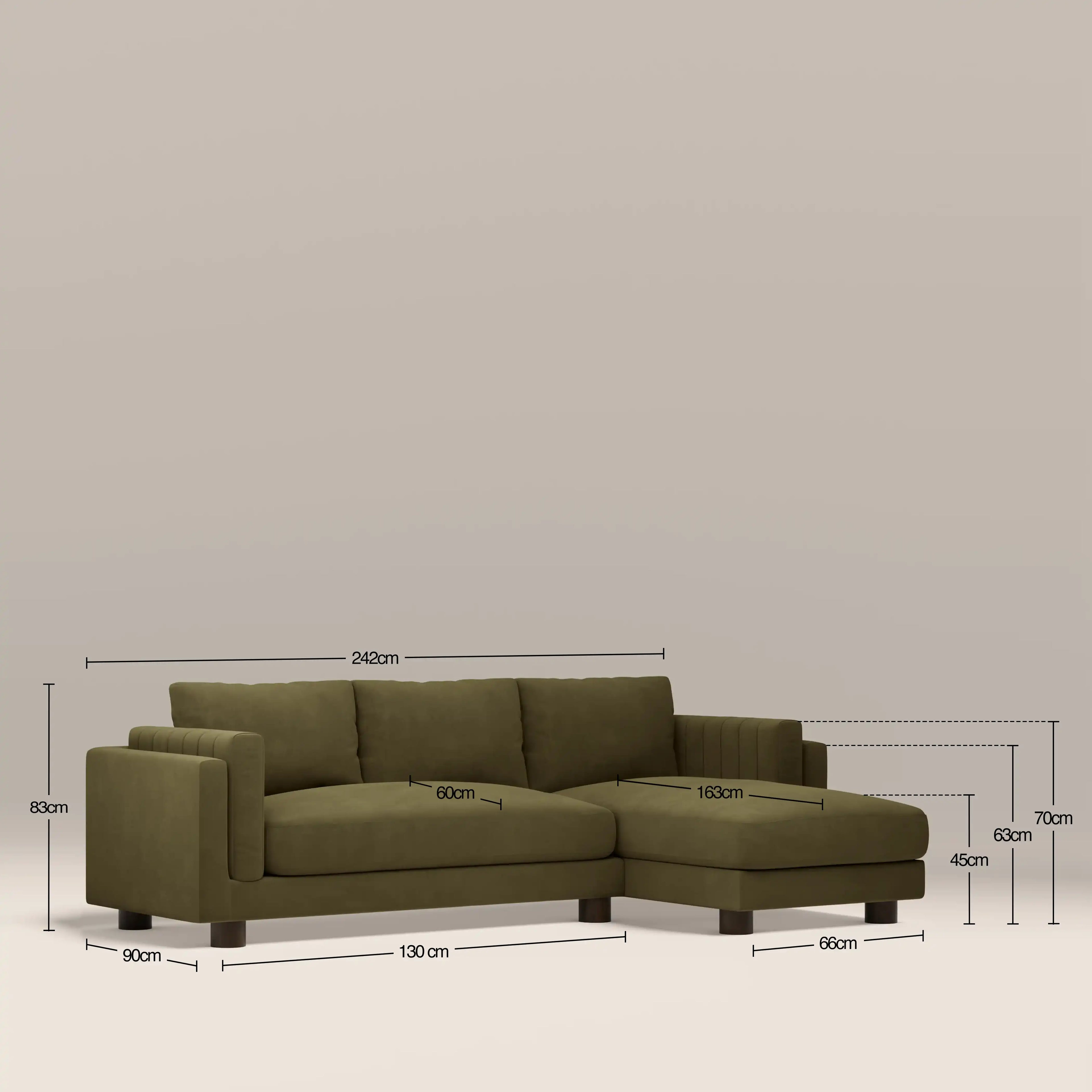 Halton Right Hand Chaise Sofa | Moss Green Sustainable Mohair Velvet