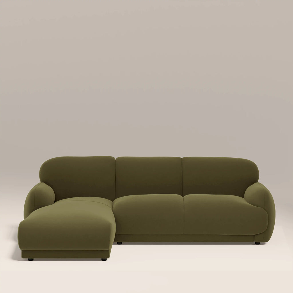 Cloud Left Hand Chaise Sofa | Moss Green Sustainable Mohair Velvet