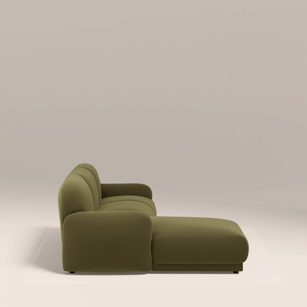 Cloud Left Hand Chaise Sofa | Moss Green Sustainable Mohair Velvet