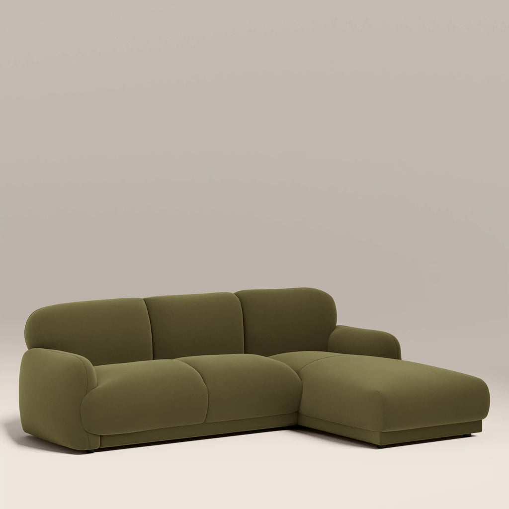 Cloud Right Hand Chaise Sofa | Moss Green Sustainable Mohair Velvet