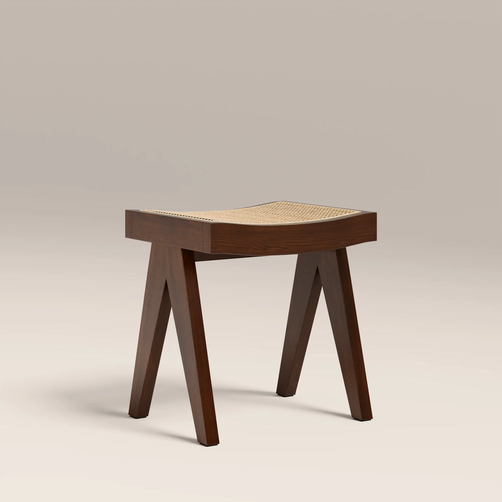 Cary Wooden Low Stool | Natural Cane & Walnut