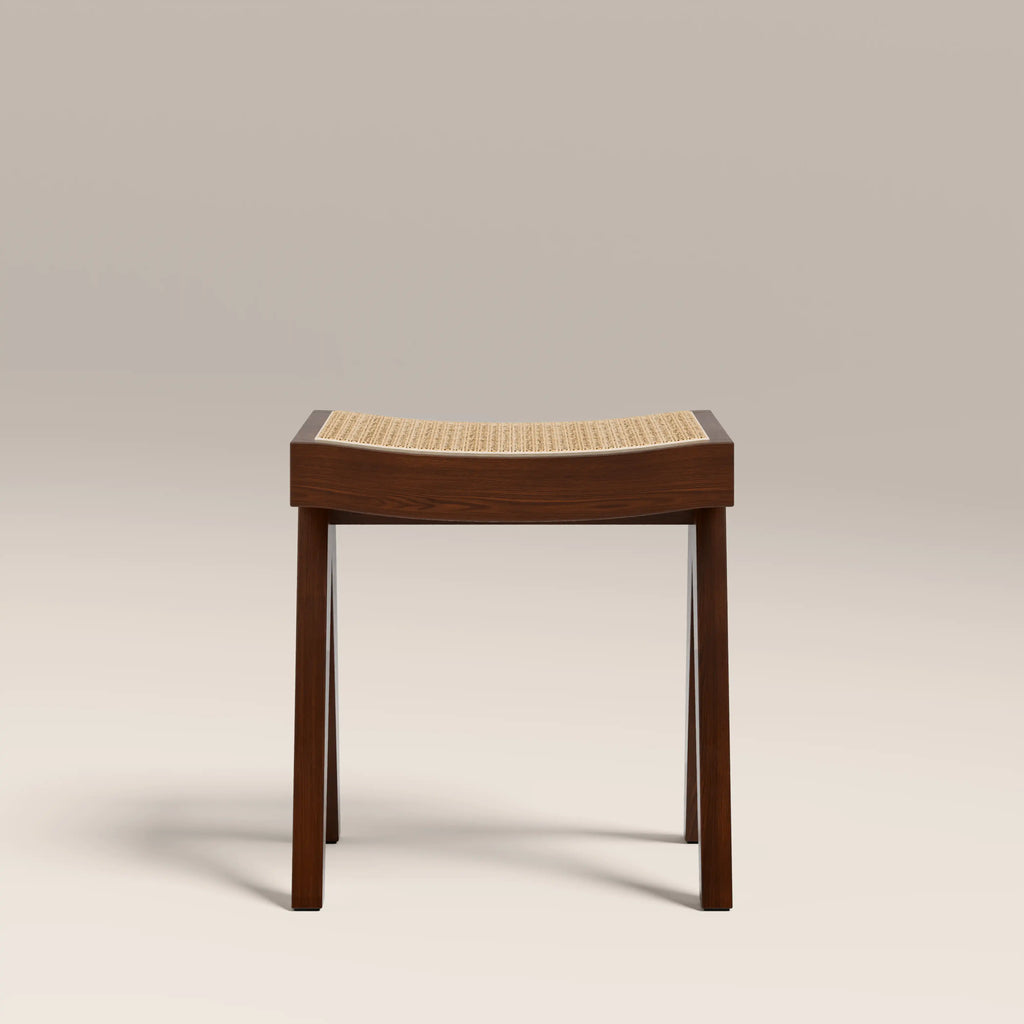 Cary Wooden Low Stool | Natural Cane & Walnut