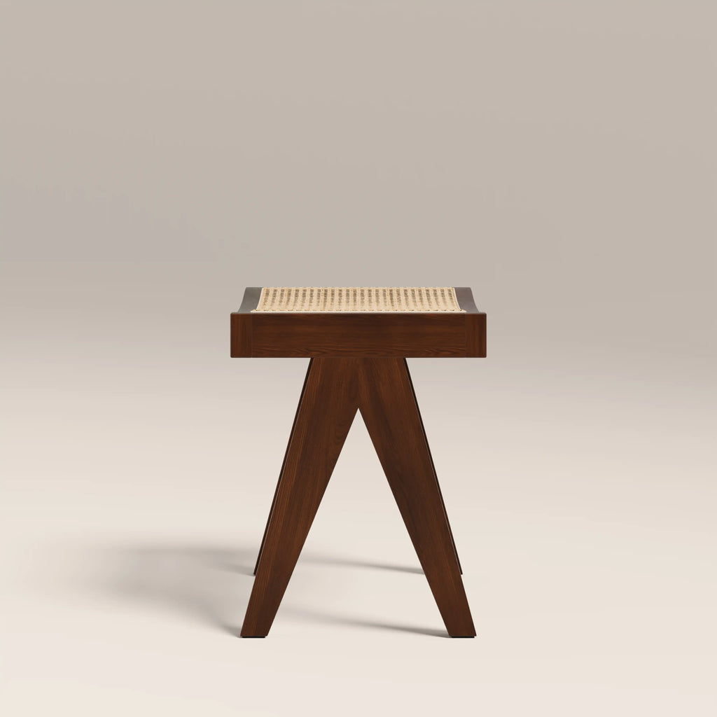 Cary Wooden Low Stool | Natural Cane & Walnut