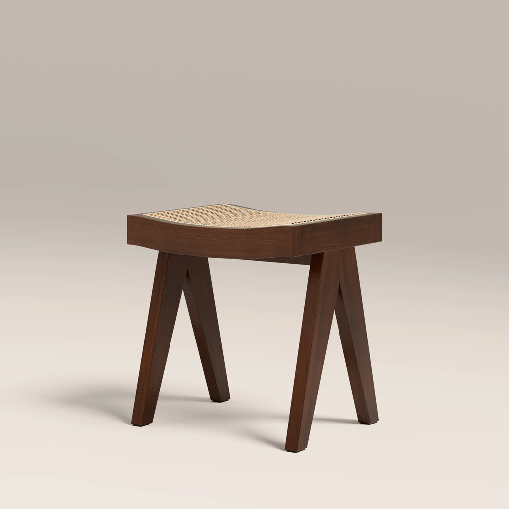 Cary Wooden Low Stool | Natural Cane & Walnut