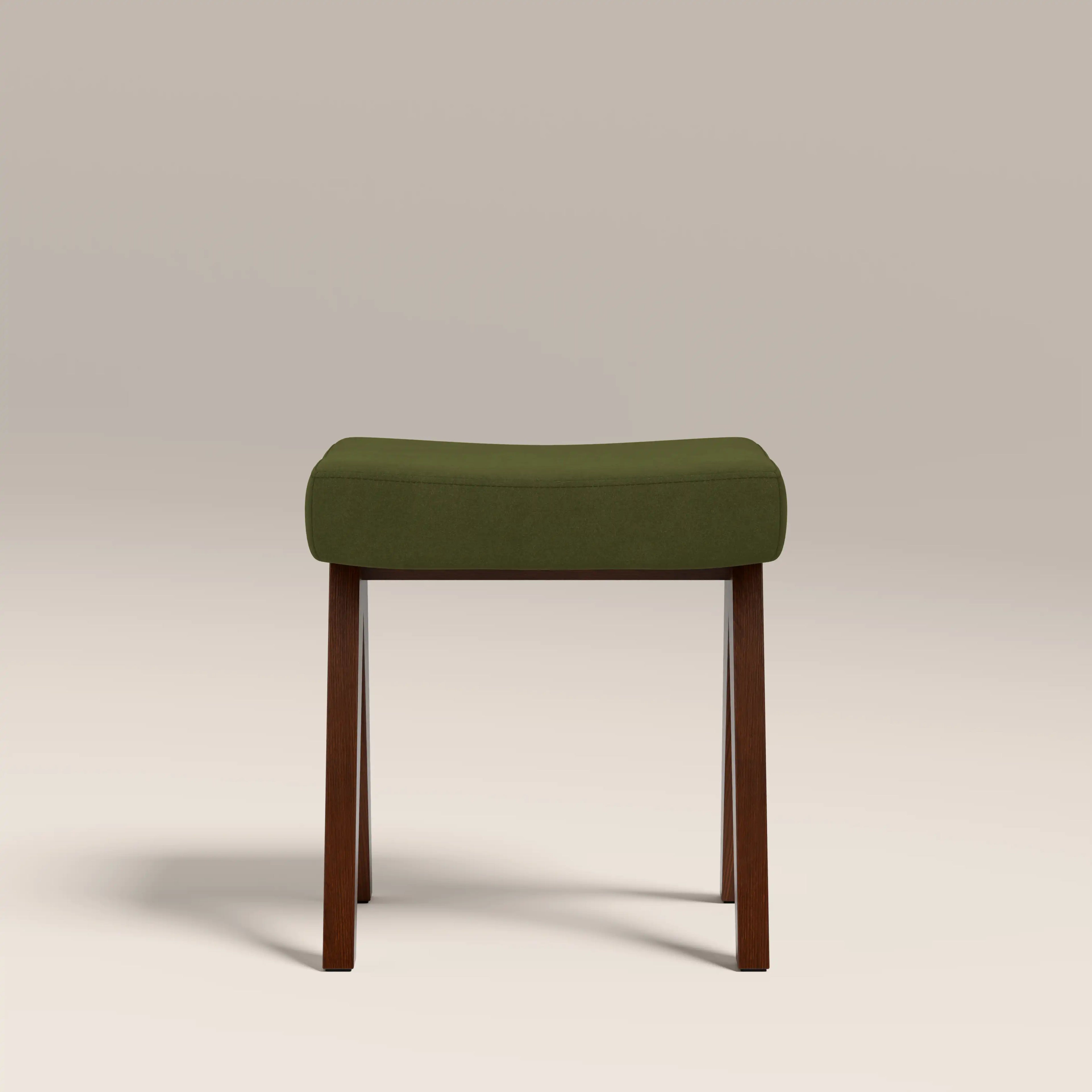 Cary Wooden Low Stool | Olive Green Sustainable Velvet & Walnut