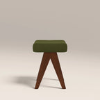 Cary Wooden Low Stool | Olive Green Sustainable Velvet & Walnut