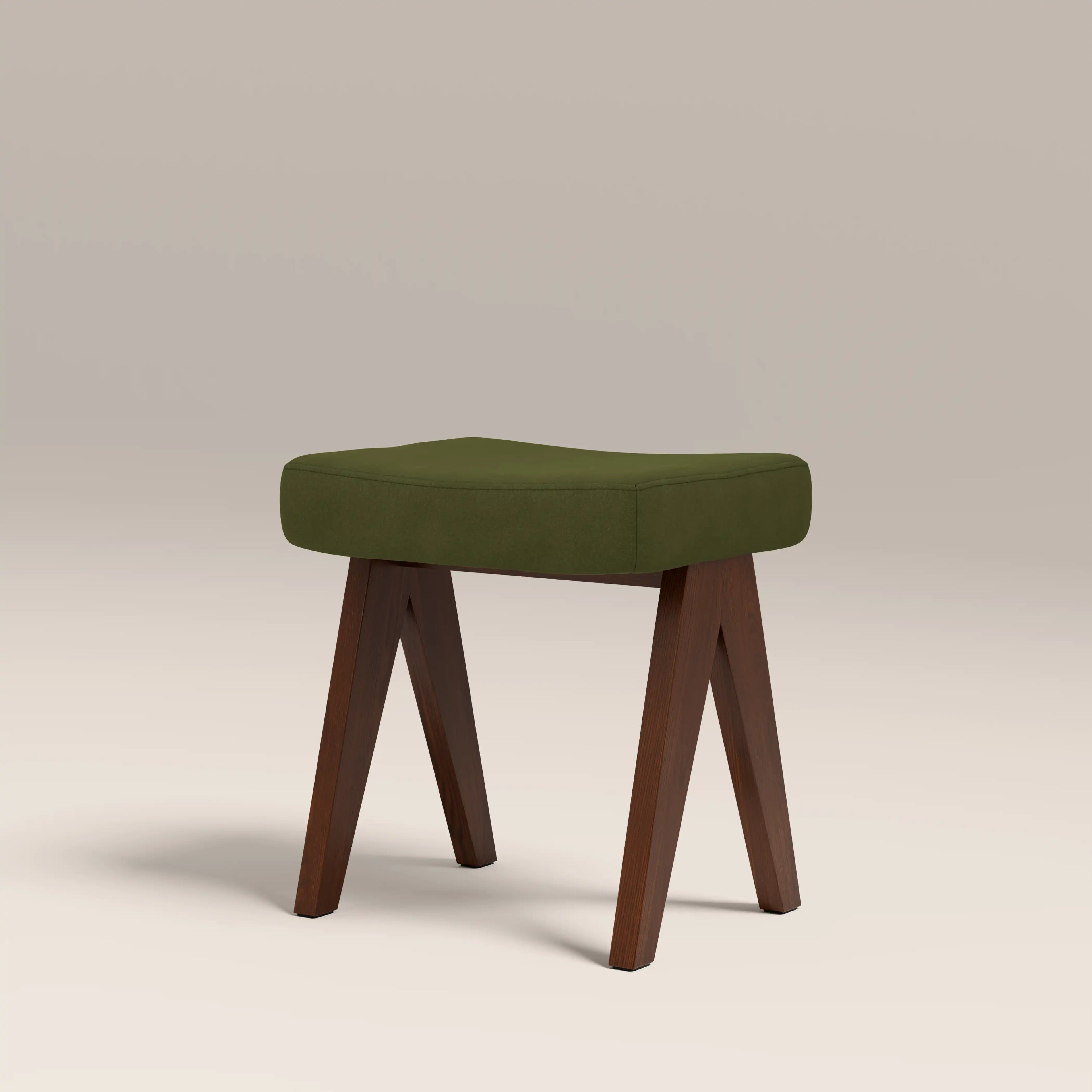 Cary Wooden Low Stool | Olive Green Sustainable Velvet & Walnut