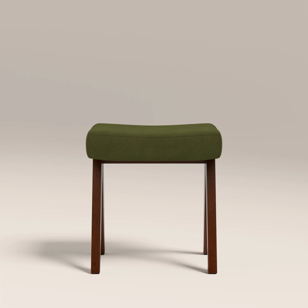 Cary Wooden Low Stool | Olive Green Sustainable Velvet & Walnut
