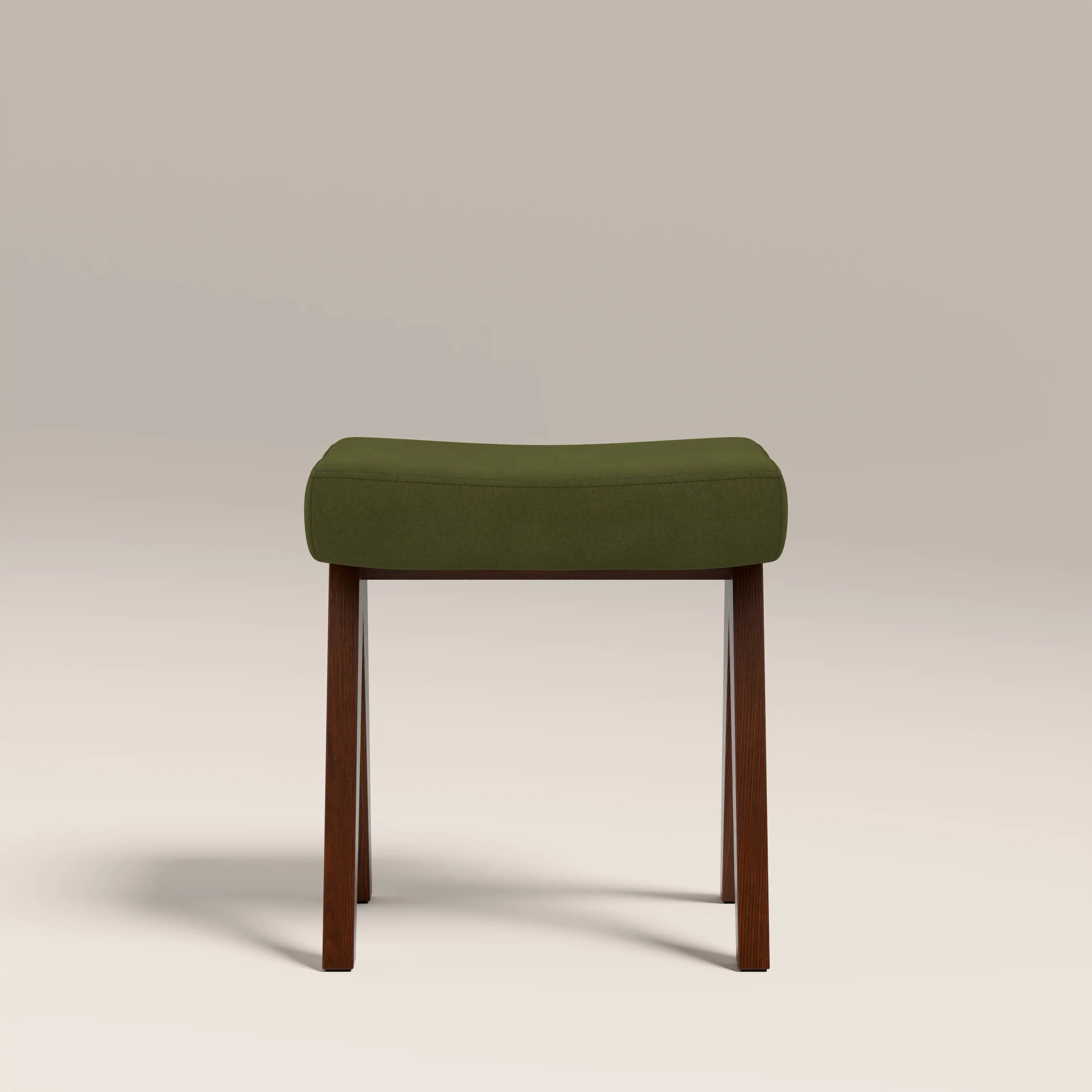 Cary Wooden Low Stool | Olive Green Sustainable Velvet & Walnut