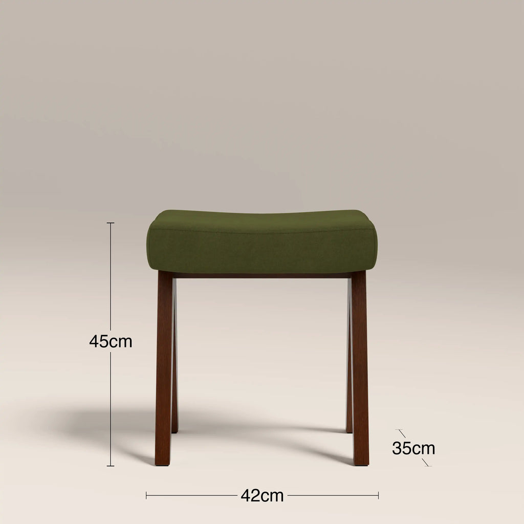 Cary Wooden Low Stool | Olive Green Sustainable Velvet & Walnut
