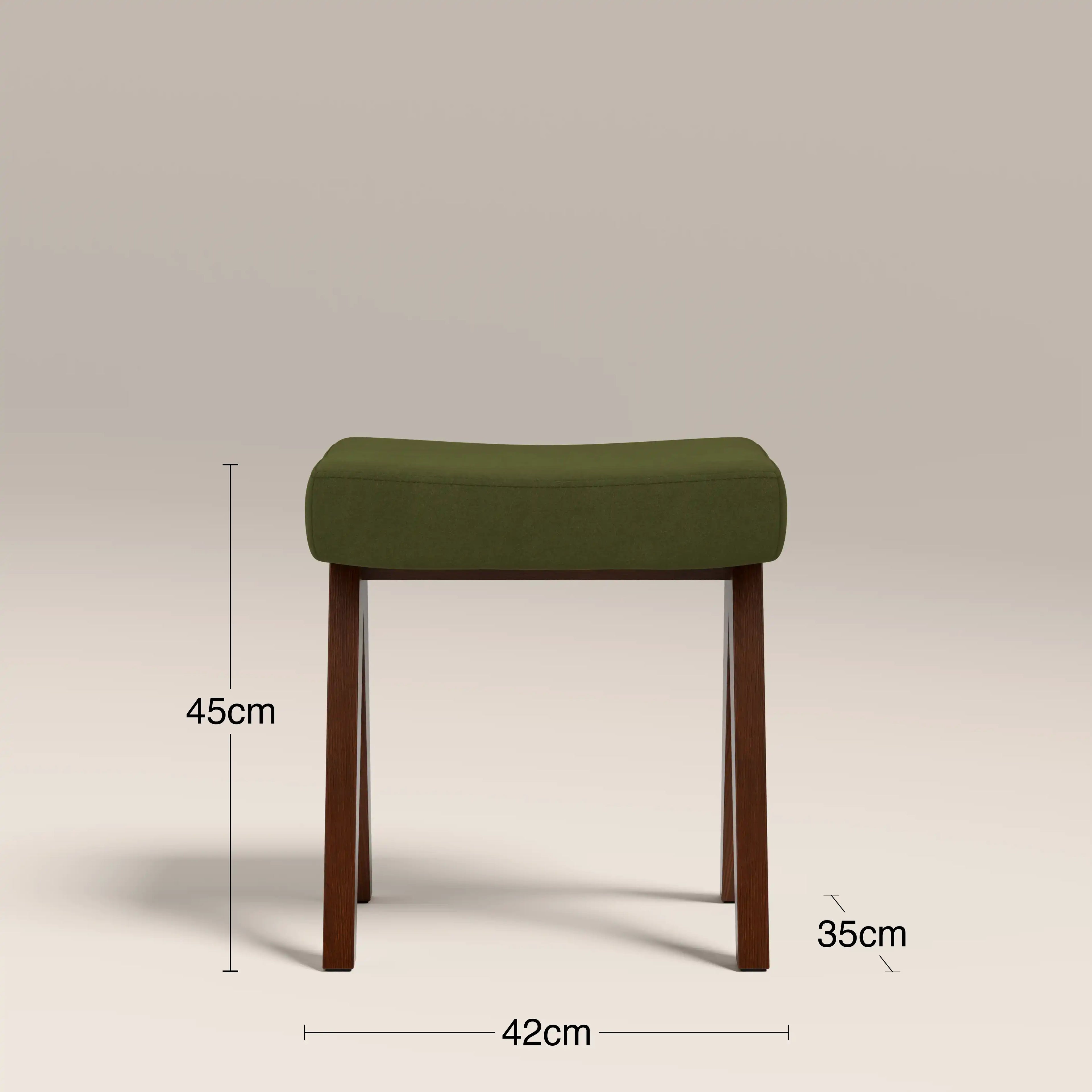 Cary Wooden Low Stool | Olive Green Sustainable Velvet & Walnut