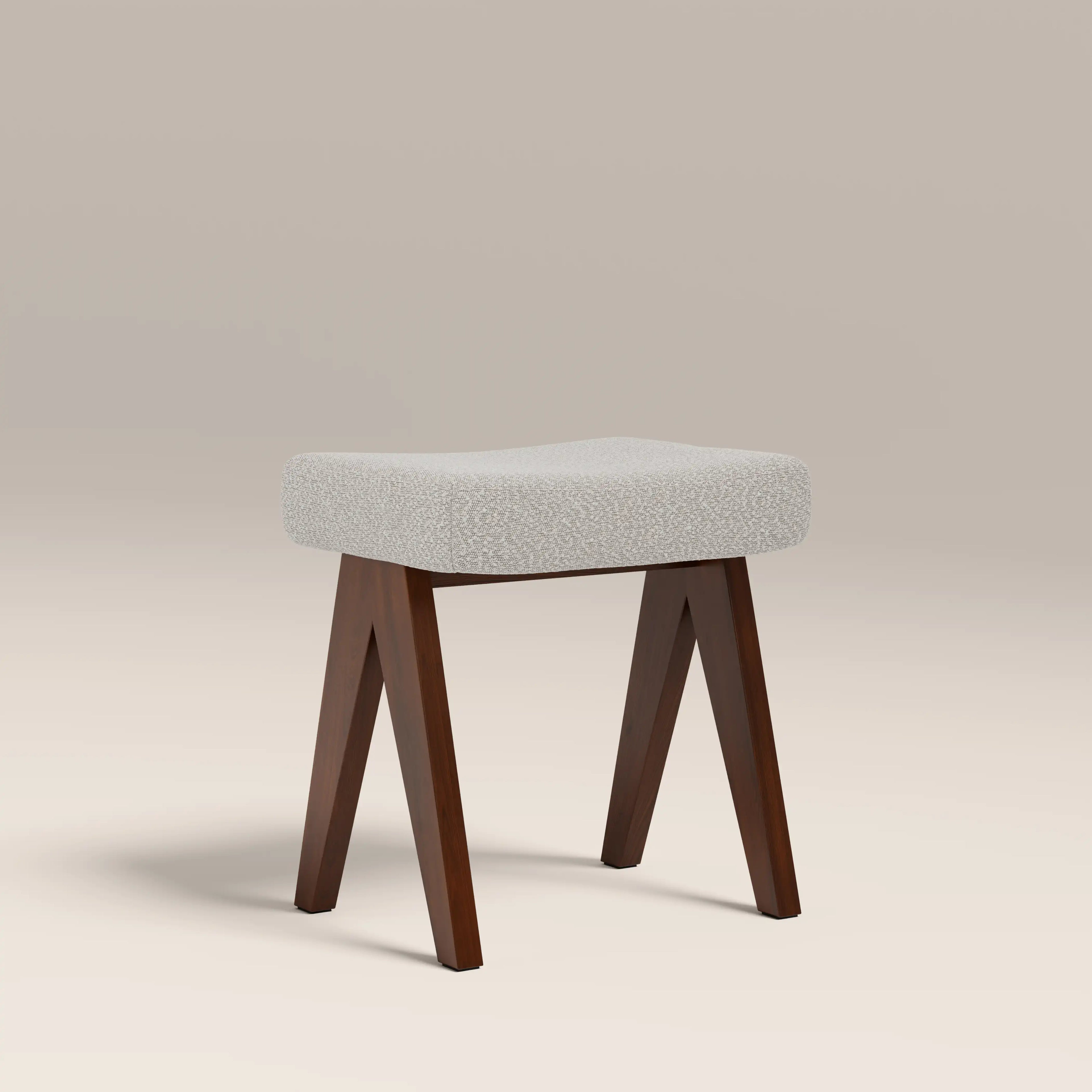 Cary Wooden Low Stool | Speckled Stone Sustainable Boucle & Walnut