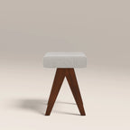 Cary Wooden Low Stool | Speckled Stone Sustainable Boucle & Walnut