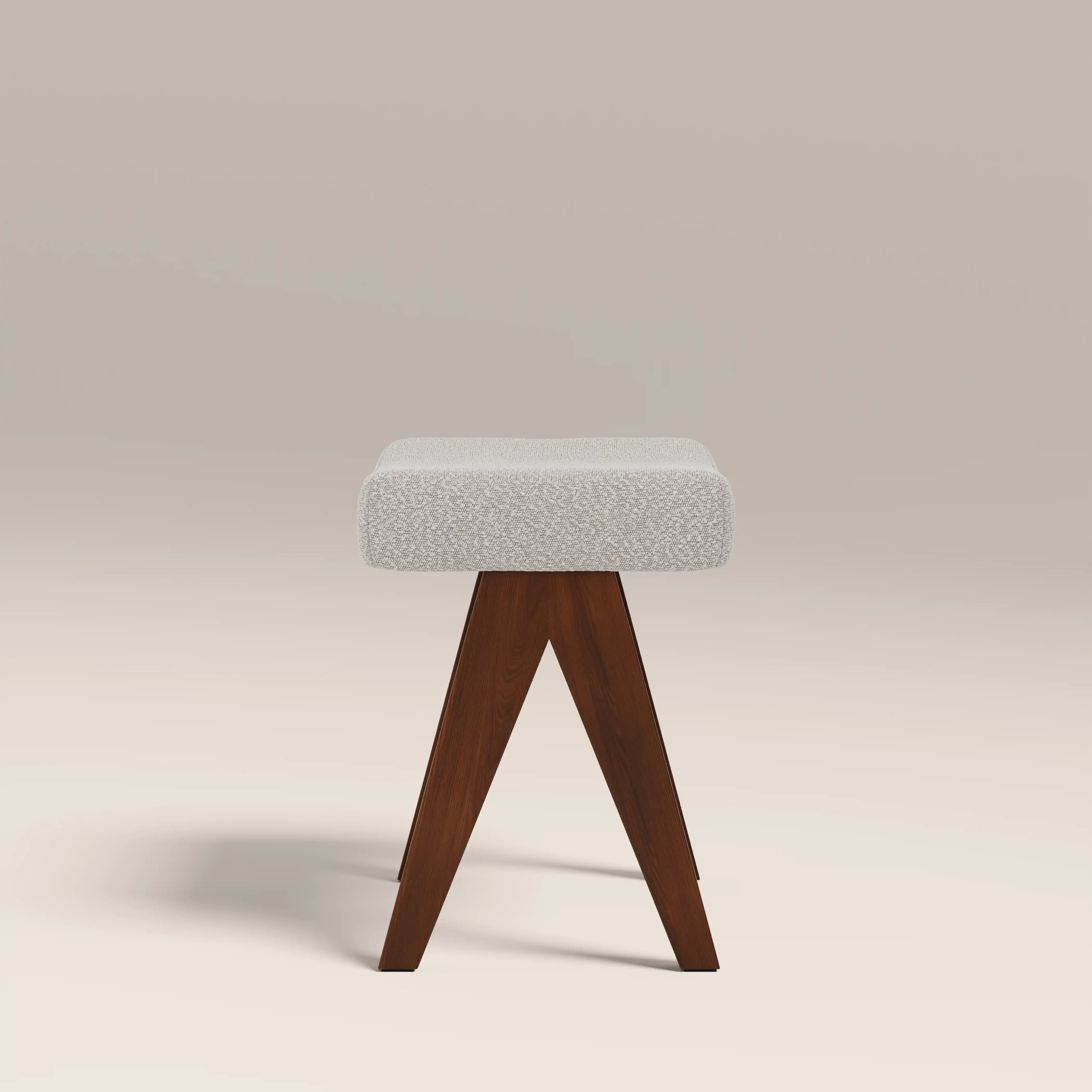 Cary Wooden Low Stool | Speckled Stone Sustainable Boucle & Walnut
