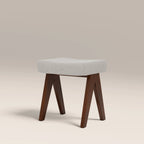Cary Wooden Low Stool | Speckled Stone Sustainable Boucle & Walnut