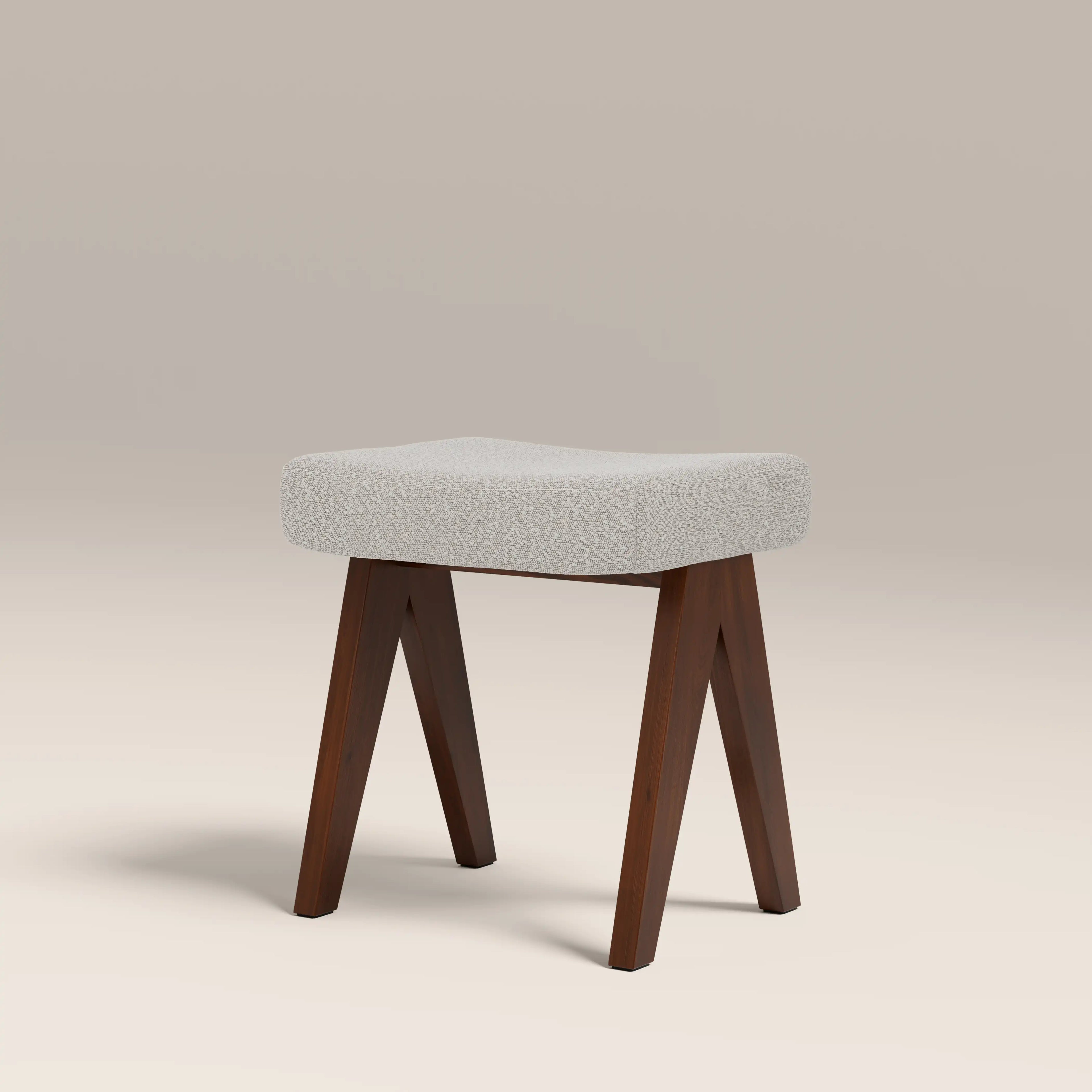 Cary Wooden Low Stool | Speckled Stone Sustainable Boucle & Walnut