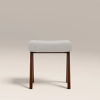 Cary Wooden Low Stool | Speckled Stone Sustainable Boucle & Walnut