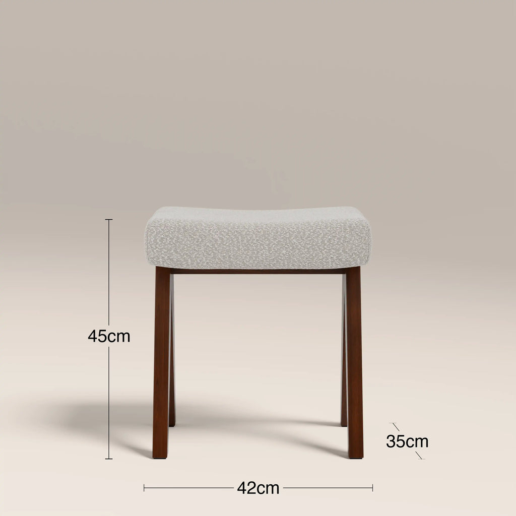 Cary Wooden Low Stool | Speckled Stone Sustainable Boucle & Walnut