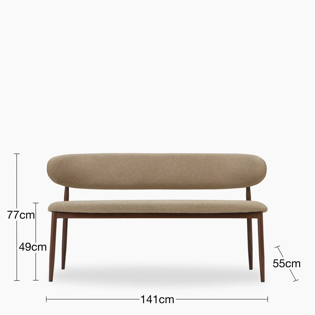 Halston 3 Seater Dining Bench | Latte Sustainable Fabric & Walnut