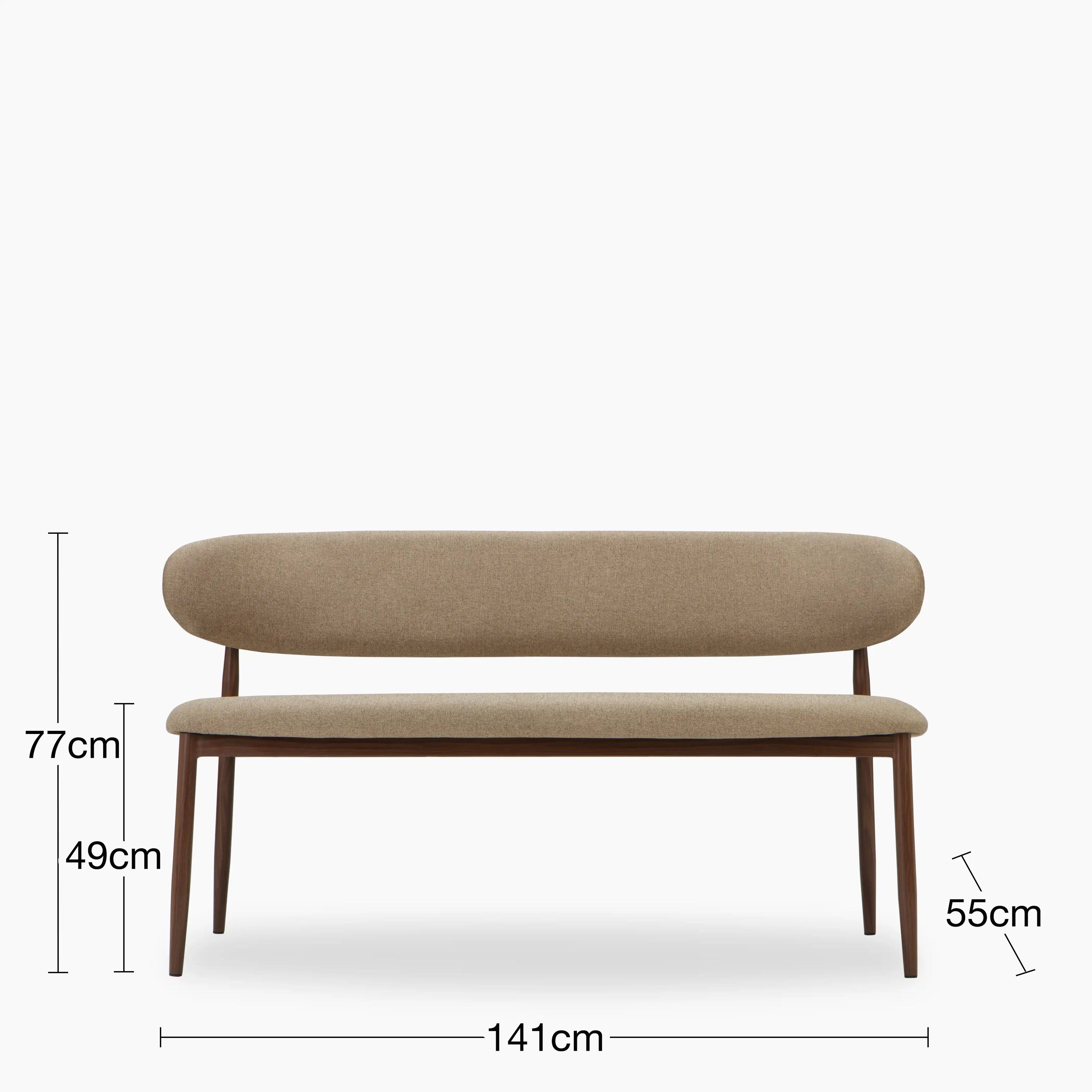 Halston 3 Seater Dining Bench | Latte Sustainable Fabric & Walnut