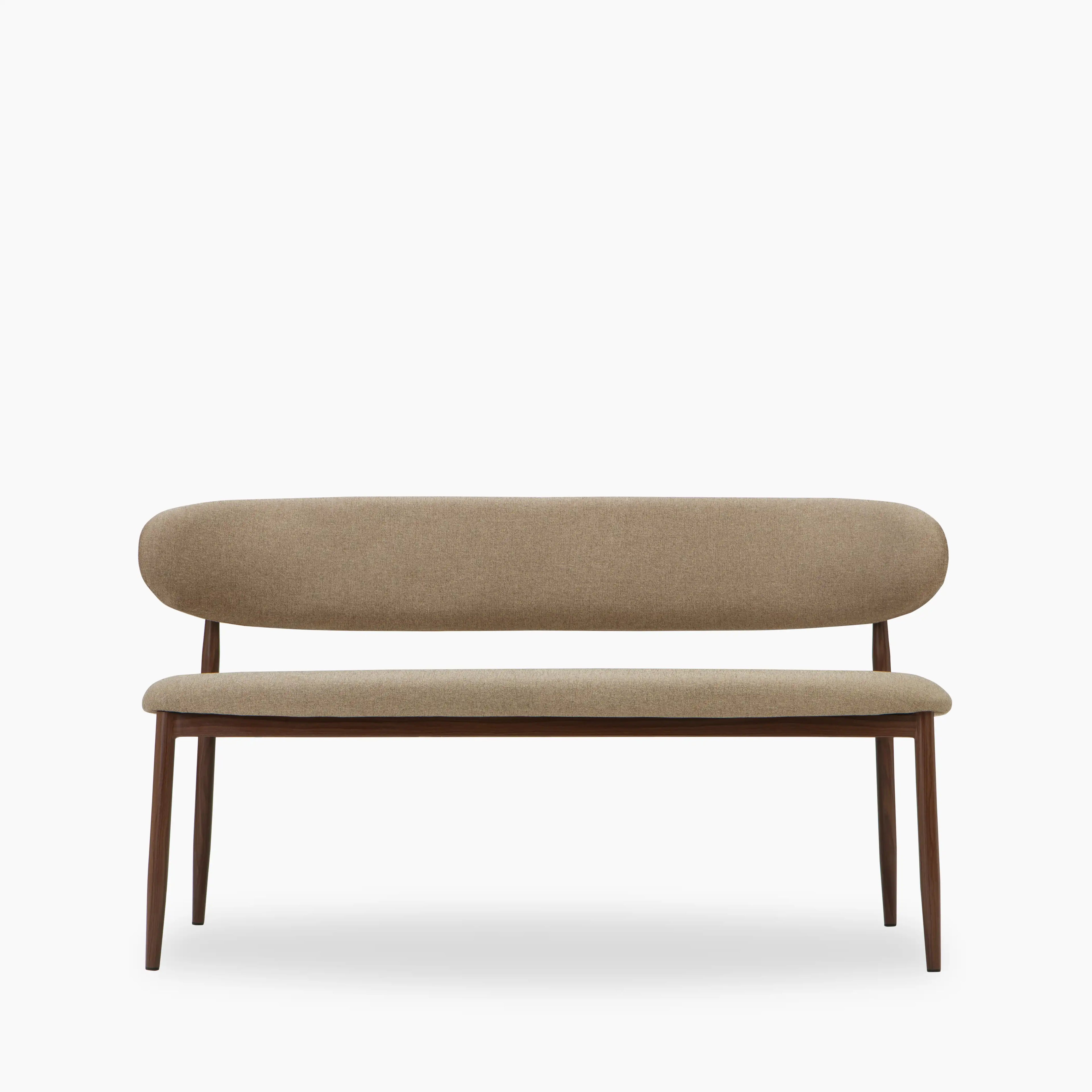 Halston 3 Seater Dining Bench | Latte Sustainable Fabric & Walnut