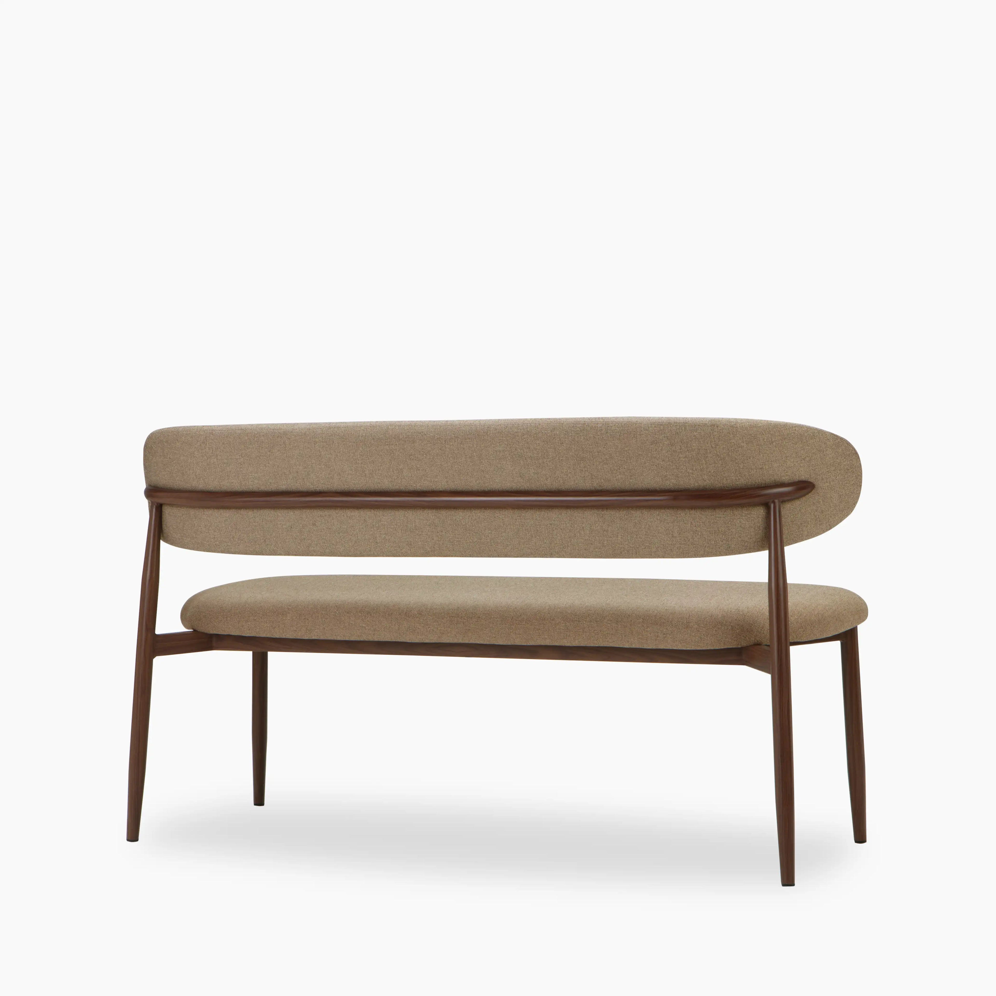 Halston 3 Seater Dining Bench | Latte Sustainable Fabric & Walnut
