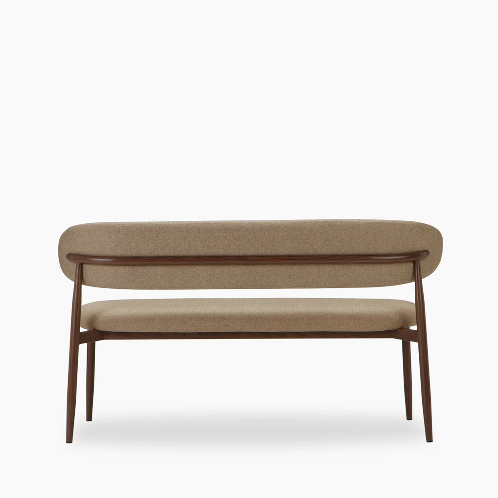 Halston 3 Seater Dining Bench | Latte Sustainable Fabric & Walnut