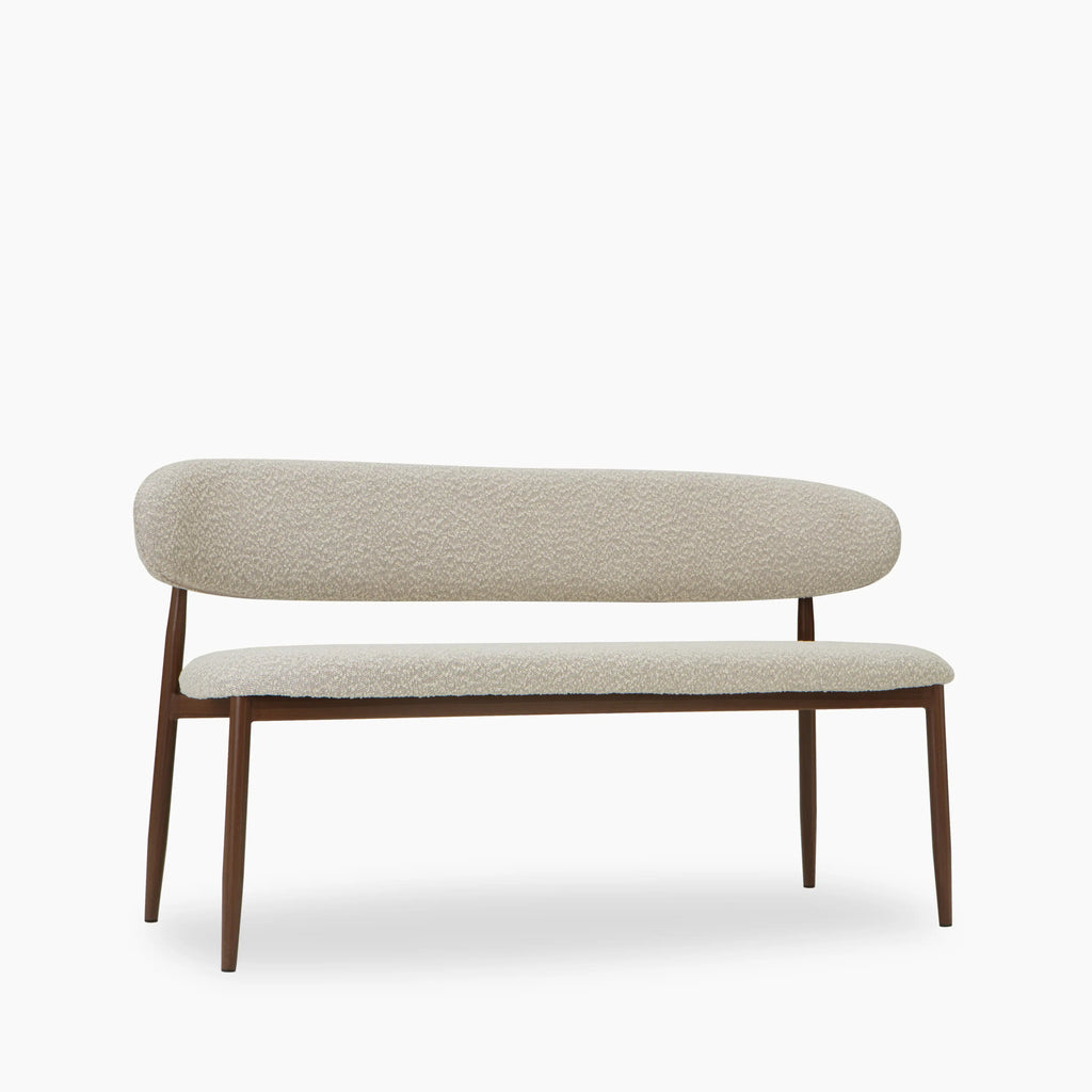 Halston 3 Seater Dining Bench | Speckled Stone Sustainable Boucle & Walnut
