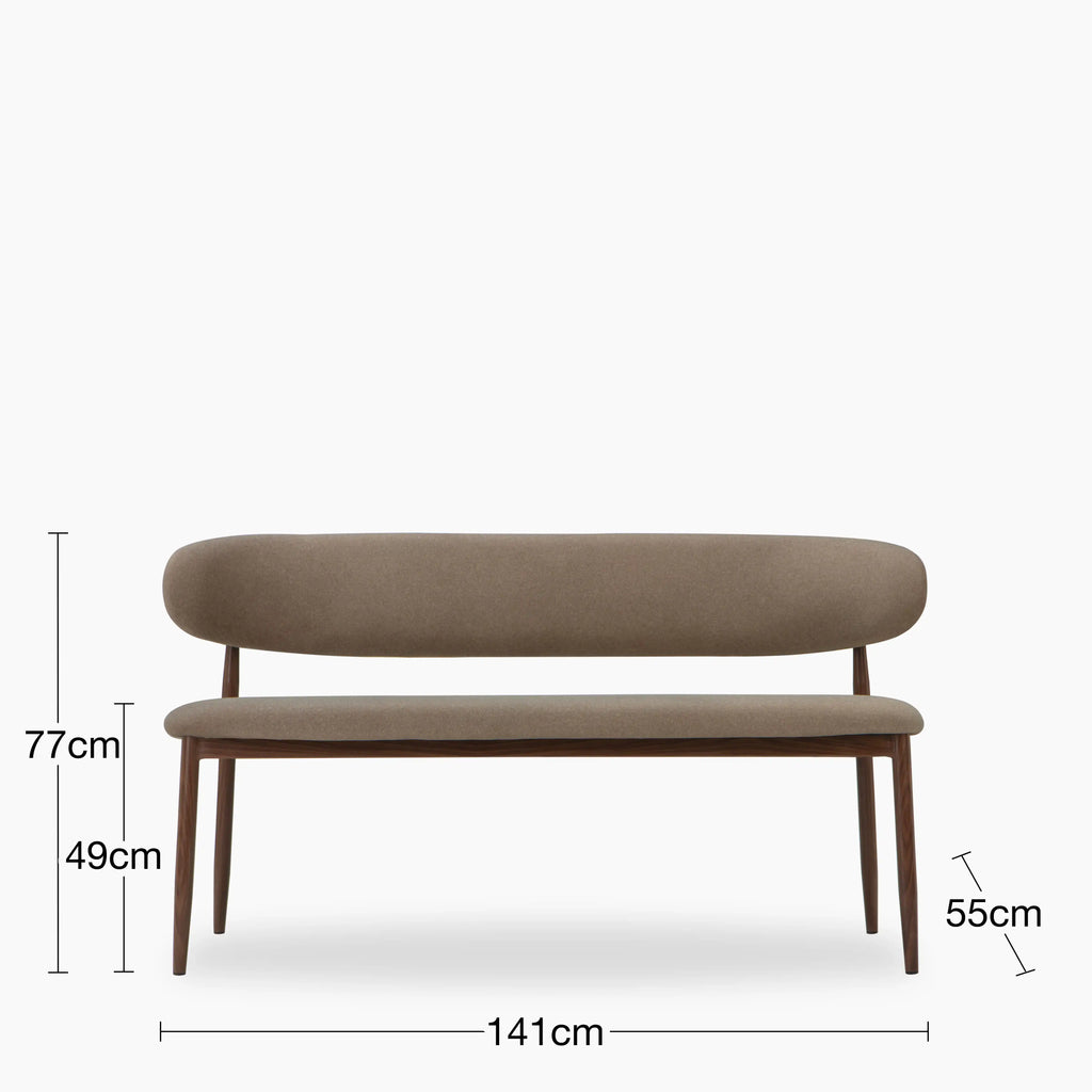 Halston 3 Seater Dining Bench | Truffle Brown Sustainable Mohair Velvet & Walnut