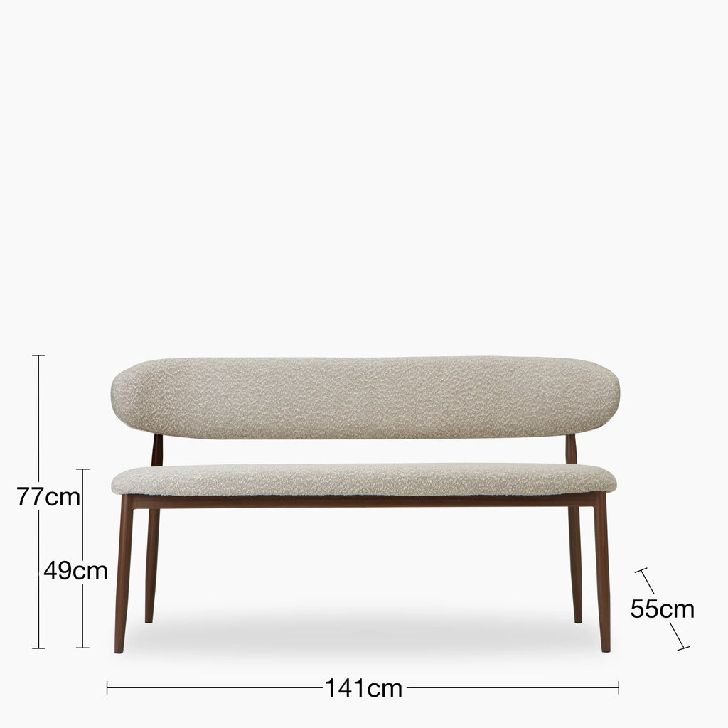 Halston 3 Seater Dining Bench | Speckled Stone Sustainable Boucle & Walnut