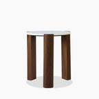 Emil Round Side Table | White Marble & Walnut