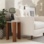 Emil Round Side Table | White Marble & Walnut