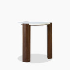 Emil Round Side Table | White Marble & Walnut