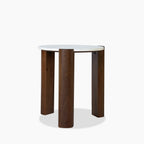 Emil Round Side Table | White Marble & Walnut