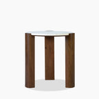 Emil Round Side Table | White Marble & Walnut