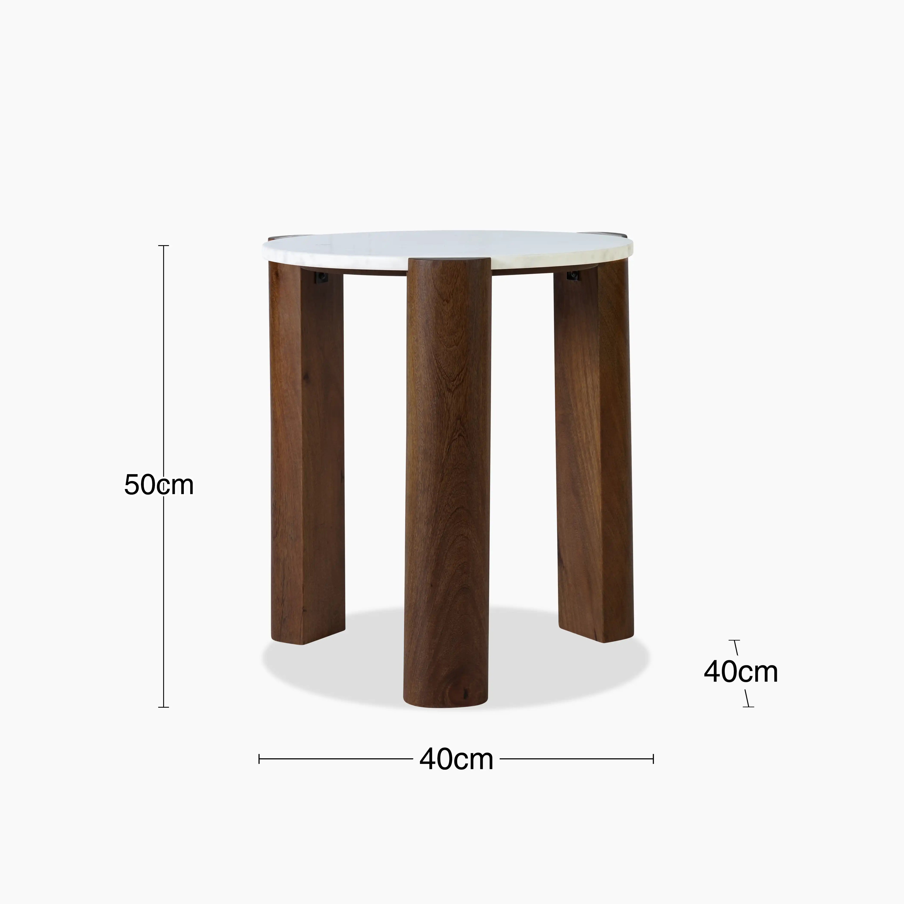 Emil Round Side Table | White Marble & Walnut
