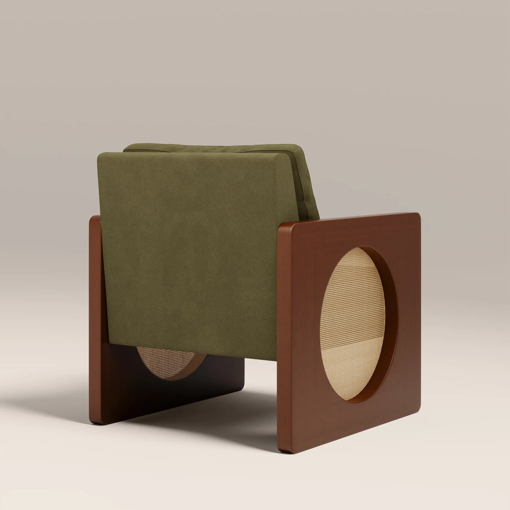 Greta Accent Chair | Moss Green Sustainable Mohair Velvet & Walnut