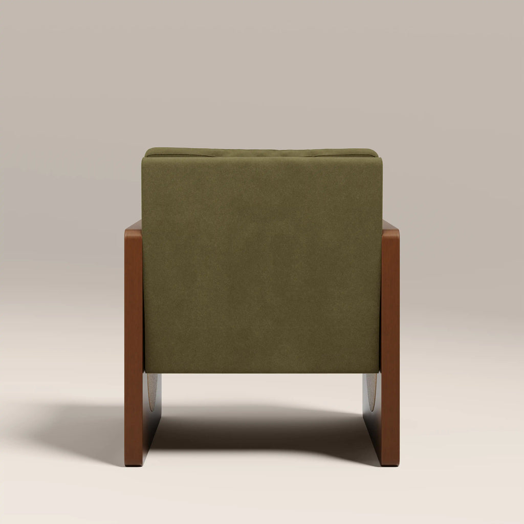 Greta Accent Chair | Moss Green Sustainable Mohair Velvet & Walnut