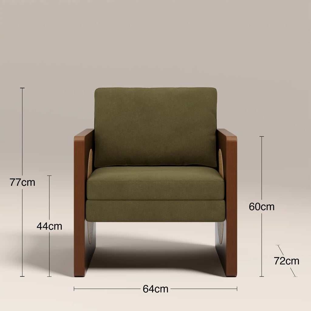 Greta Accent Chair | Moss Green Sustainable Mohair Velvet & Walnut