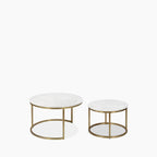 Madison Set Of 2 Round Nesting Coffee Tables | White Marble & Brass