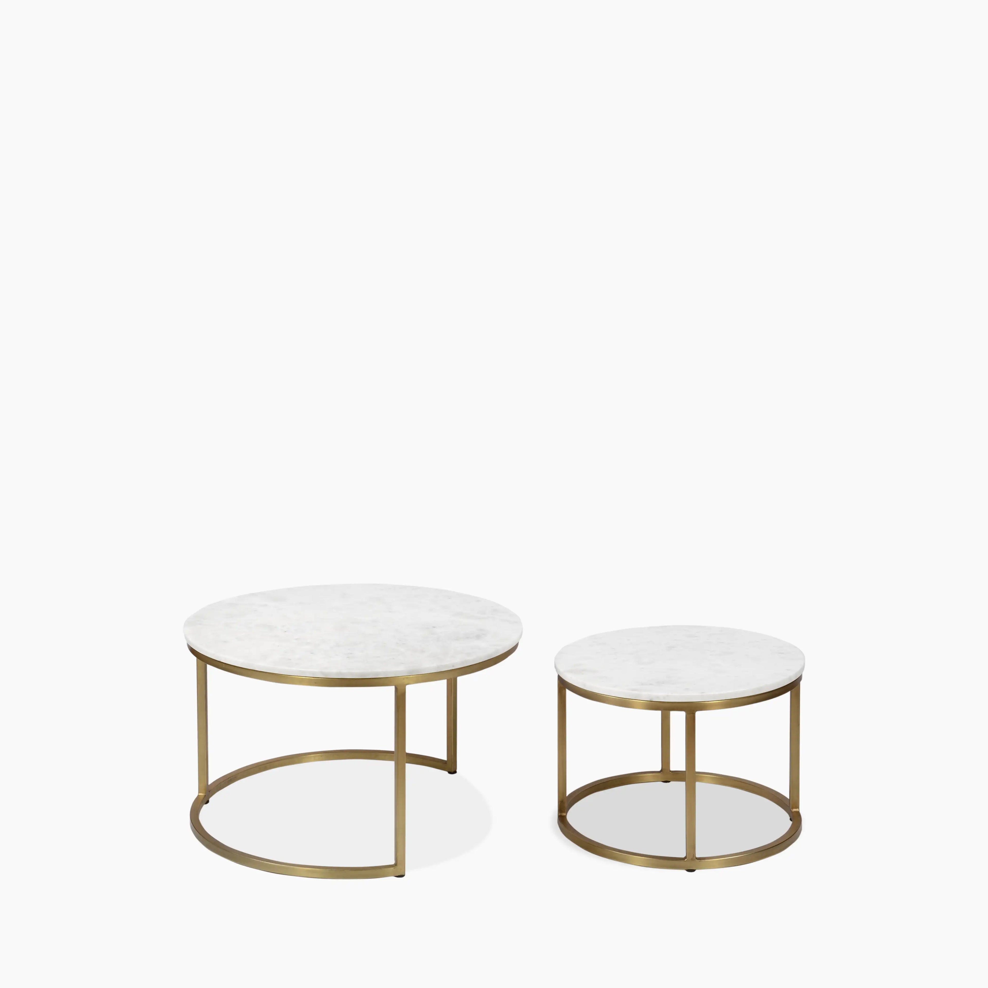 Madison Set Of 2 Round Nesting Coffee Tables | White Marble & Brass
