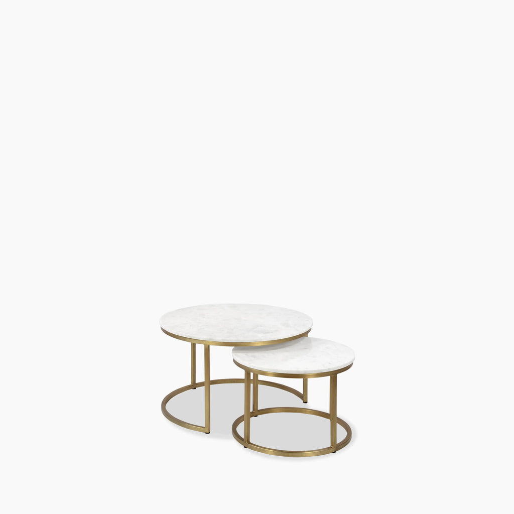 Madison Set Of 2 Round Nesting Coffee Tables | White Marble & Brass