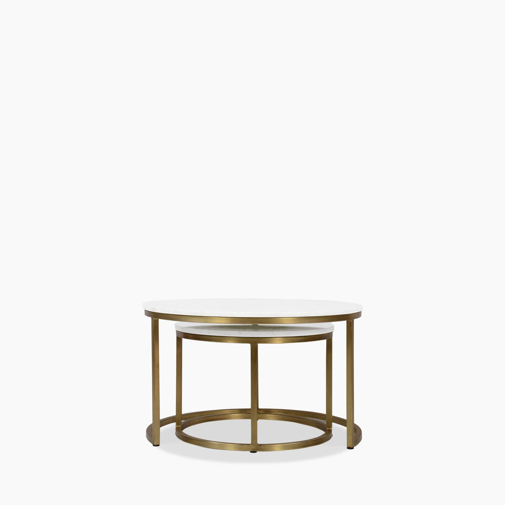 Madison Set Of 2 Round Nesting Coffee Tables | White Marble & Brass