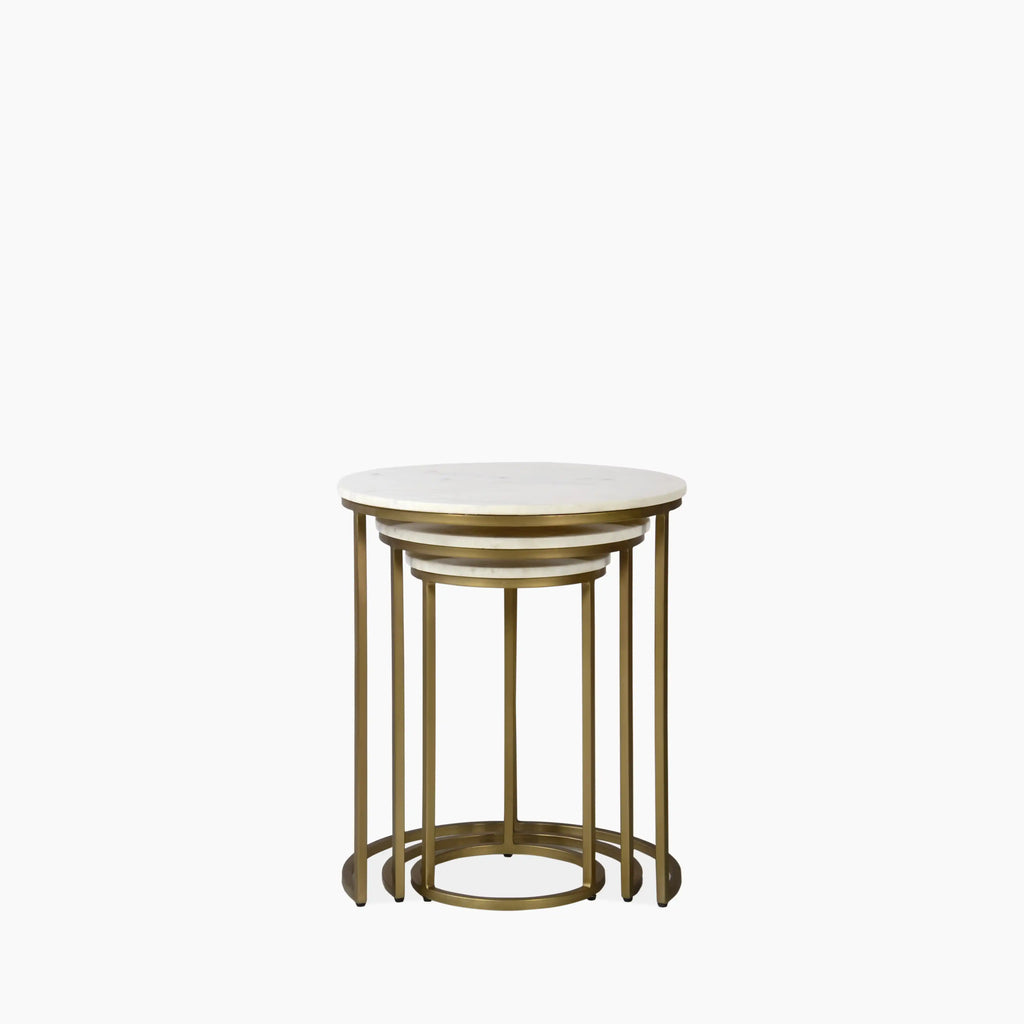 Madison Set Of 3 Round Nesting Side Tables | White Marble & Brass