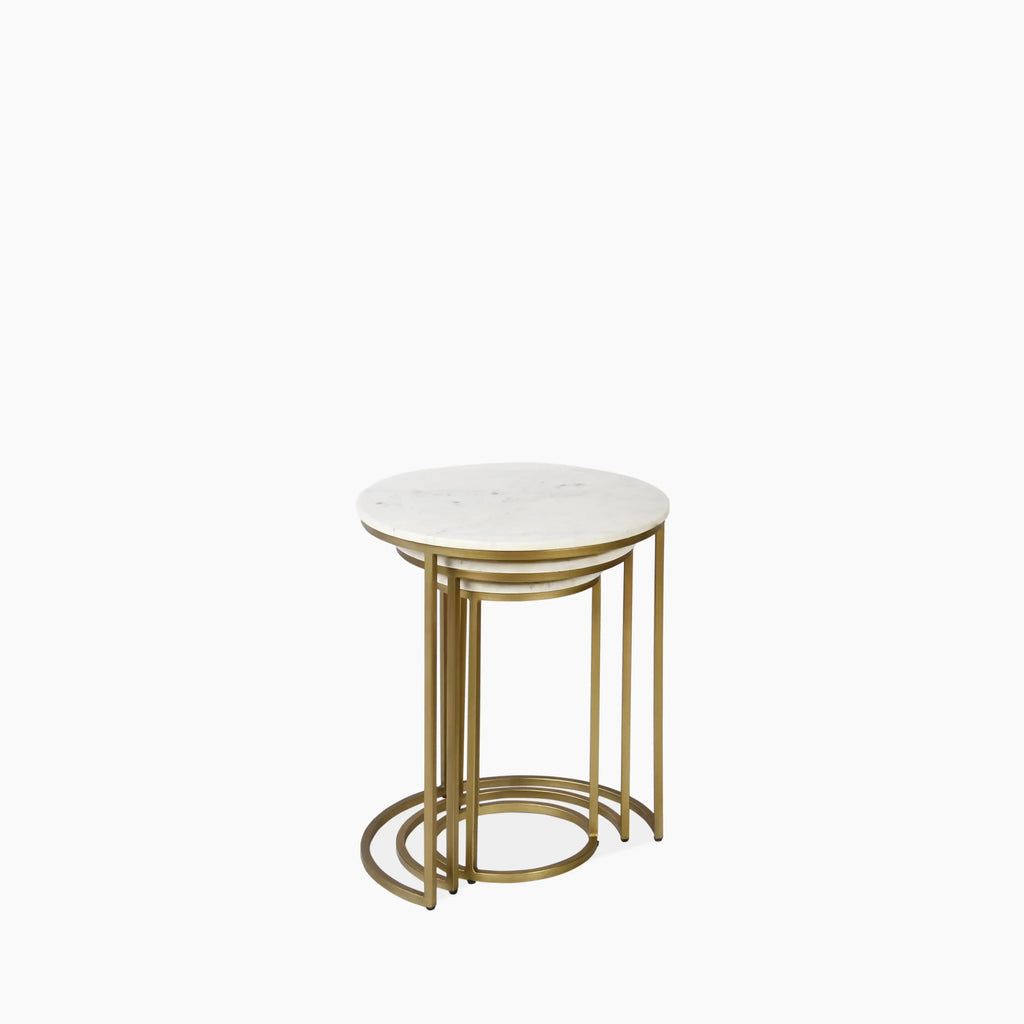 Madison Set Of 3 Round Nesting Side Tables | White Marble & Brass
