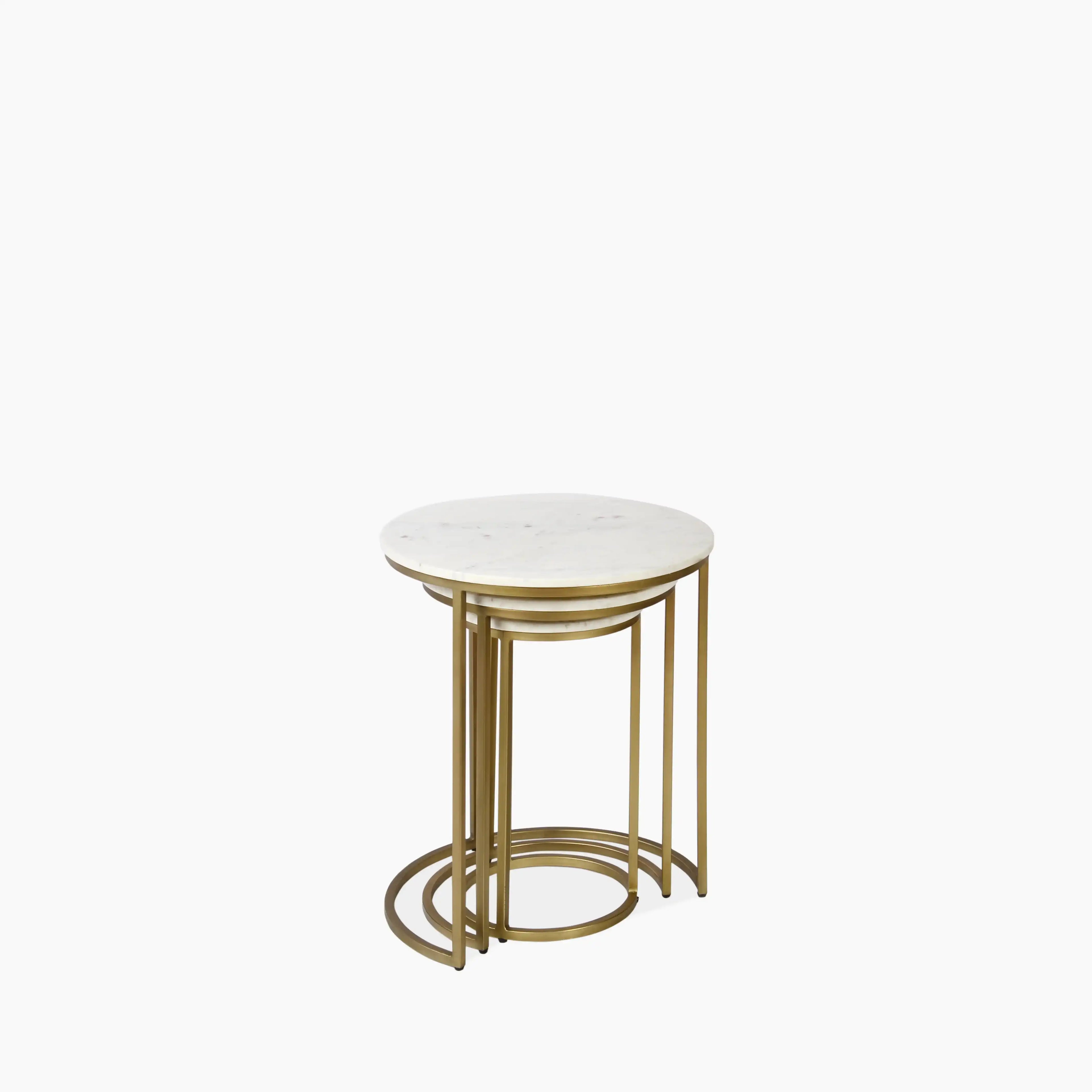 Madison Set Of 3 Round Nesting Side Tables | White Marble & Brass