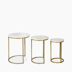 Madison Set Of 3 Round Nesting Side Tables | White Marble & Brass