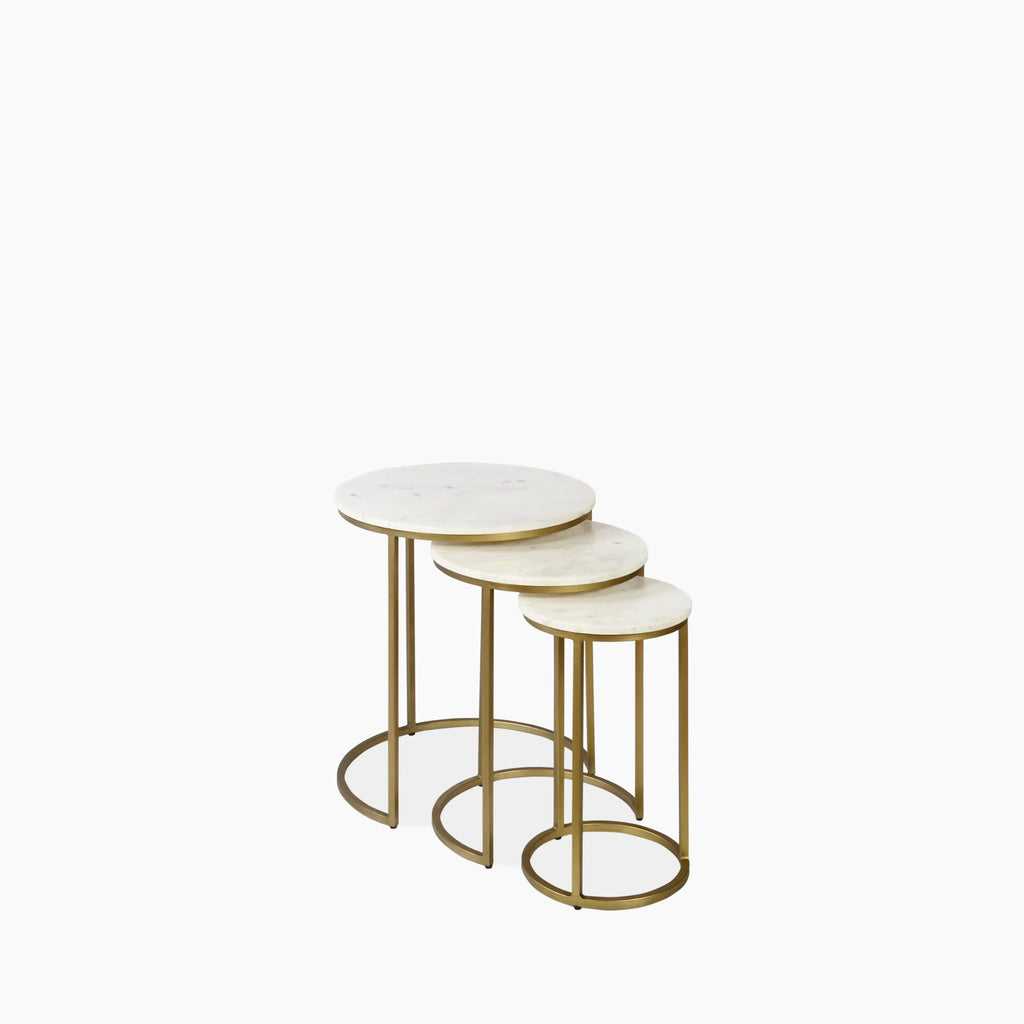 Madison Set Of 3 Round Nesting Side Tables | White Marble & Brass