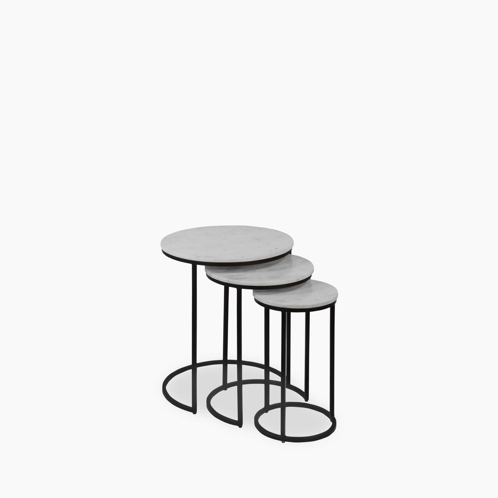 Madison Set of 3 Round Nesting Side Tables | Grey Marble & Black