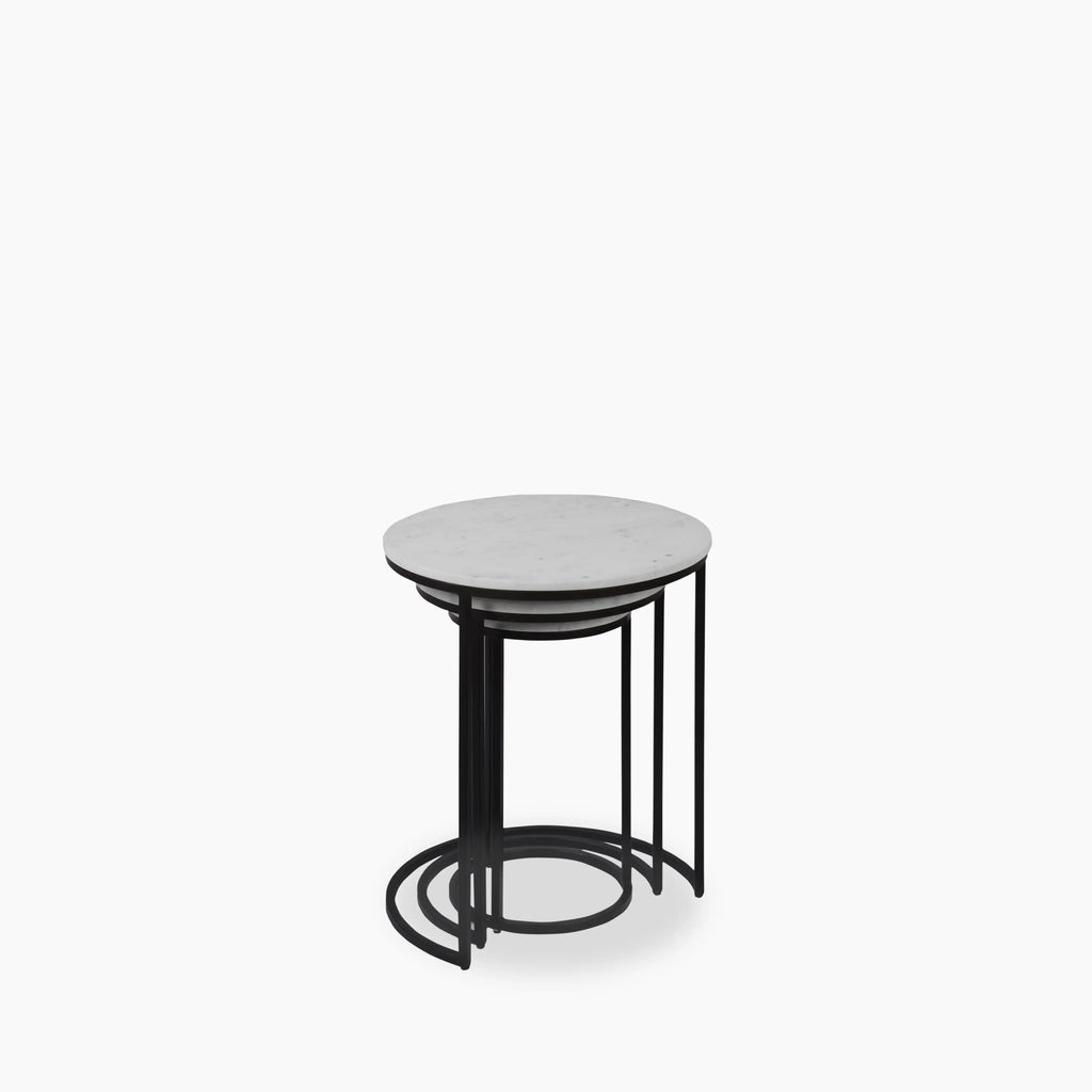 Madison Set of 3 Round Nesting Side Tables | Grey Marble & Black
